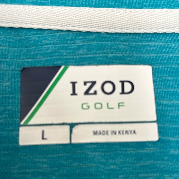 Izod Golf shirt; size L, aqua blue color with faint stripes. Good used condition - Picture 4 of 5